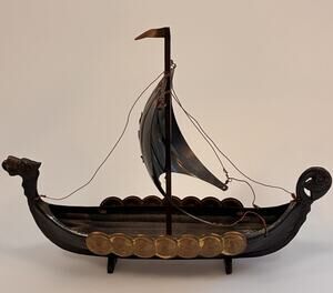 Vintage Metal Viking Longship Model Copenhagen Coat of Arms Souvenir